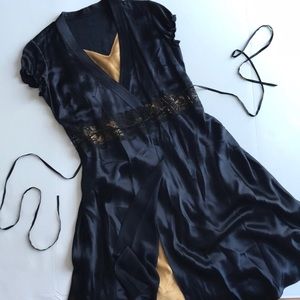 Shelli Segal Laundry Silk Navy Cocktail Wrap Dress